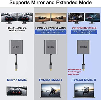 USB C Docking Station USB Type C to Dual Monitor HDMI Adapter 4K@60HZ for MacBook Pro 2020-2016,MacBook Air 2020-2018,Chromebook Pixel,LenovoYoga 720/730,Surface Book 2 etc
