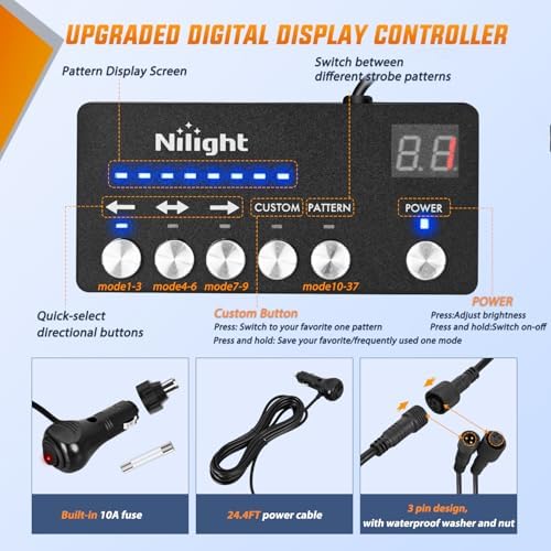 Nilight 49 Inch Emergency Strobe Light Strips with Controller Amber White