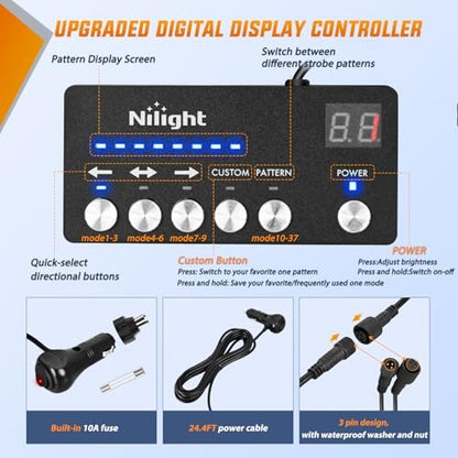 Nilight 49 Inch Emergency Strobe Light Strips with Controller Amber White