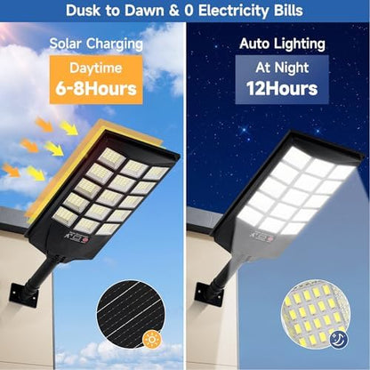 Solar Lights Outdoor Waterproof, 6500K Dusk to Dawn Solar Street Light Motion Sensor with Remote, LED Security Flood Light for Outside Garden Yard Path, Oudoor Parking Lot Lights, 2PACK