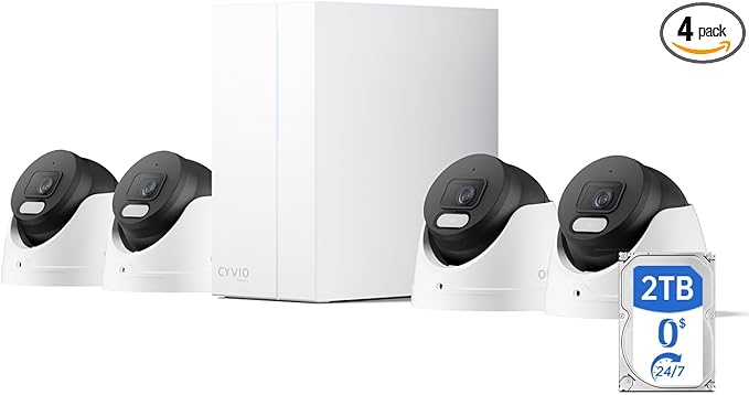 4K PoE Camera System, 4Pcs 8MP Outdoor Turret Home Security Cameras with AI Detection, 24-7 Recording, Color Night Vision, No Subscription, IP67 Waterproof, 4K 8CH NVR with 2TB HDD (N2834D)