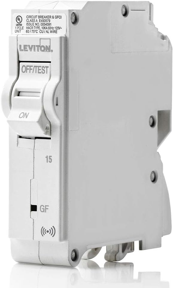 Leviton 15A 1-Pole Plug-On Smart GFCI Branch Circuit Breaker, Hydraulic Magnetic, 120 VAC, LB115-GS, White