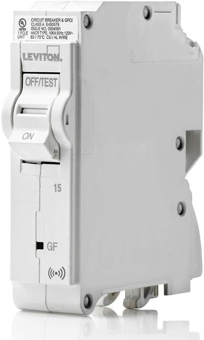 Leviton 15A 1-Pole Plug-On Smart GFCI Branch Circuit Breaker, Hydraulic Magnetic, 120 VAC, LB115-GS, White