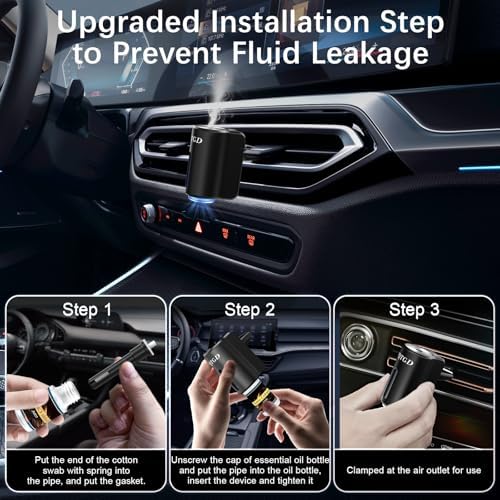 Smart Car Air Freshener, Car Air Freshener Diffuser with 3 Adjustable Modes, Rechargeable Aromatizante para Carro with 8pcs Essential Oil, Long-Lasting, Black