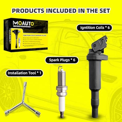 Set of 6 Ignition Coils Pack UF592 0221504470 & 6 PCS Iridium Spark Plugs