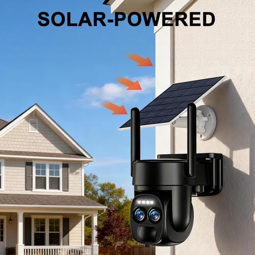 4K Dual Lens Security Camera Wireless Outdoor,360°PTZ Solar Security Camera