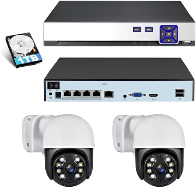 KERUI 4CH Network Video Recorder Set for Home Security 4Channel PoE NVR with 2Pcs 4MP HD POE Cameras, 24/7 Recording Human Detection Pre-Installed 1TB Hard Drive