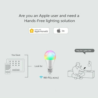 Homekit E27 WiFi Smart RGBCW Bulb Works with Apple Homekit Dimmable Siri Voice Control