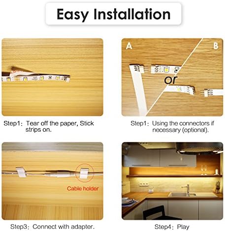 WOBANE Under Cabinet LED Lighting Kit,Dimmable Strip Lights with RF Remote
