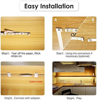 WOBANE Under Cabinet LED Lighting Kit,Dimmable Strip Lights with RF Remote