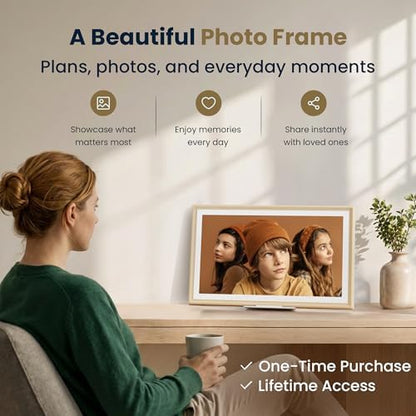 15.6-Inch Smart Digital Calendar & Photo Frame for Family, Wall Planner with Light Wood Frame, Auto-Sync to Apple, Google & Outlook, Touchscreen Display with Chore Chart, To-Do Lists & Meal Planner, No Subscription