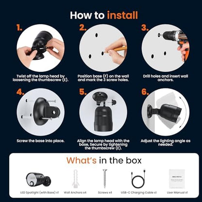 Motion Sensor Outdoor Lights 600 Lumen Spotlight with 4000mAh Rechargeable