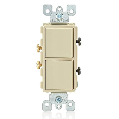Leviton 15 Amp, 120/277 Volt, Decora Single-Pole, AC Combination Switch, Commercial Grade, Grounding, 5634-I, Ivory