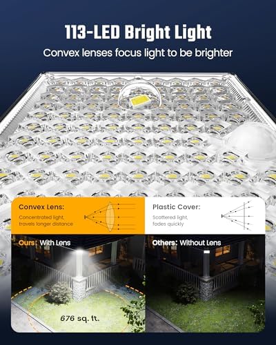 SUPERDANNY Solar Outside Lights with 113 Bright LEDs 7000K with 16ft Cable
