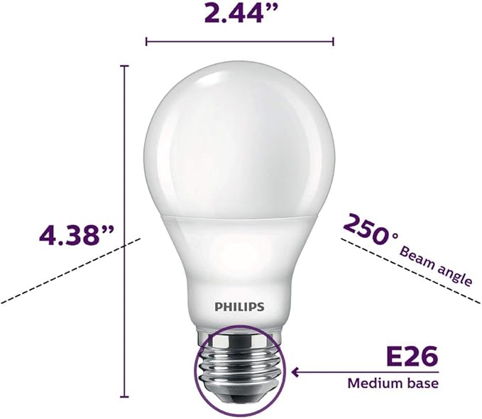 PHILIPS LED Flicker-Free Frosted Dimmable A19 Light Bulb - EyeComfort Technology - 800 Lumen - Soft White (2700K) – 8.8W=60W - E26 Base - Ultra Definition Old Version - Indoor - 4-Pack