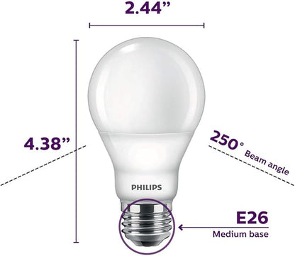 PHILIPS LED Flicker-Free Frosted Dimmable A19 Light Bulb - EyeComfort Technology - 800 Lumen - Soft White (2700K) – 8.8W=60W - E26 Base - Ultra Definition Old Version - Indoor - 4-Pack