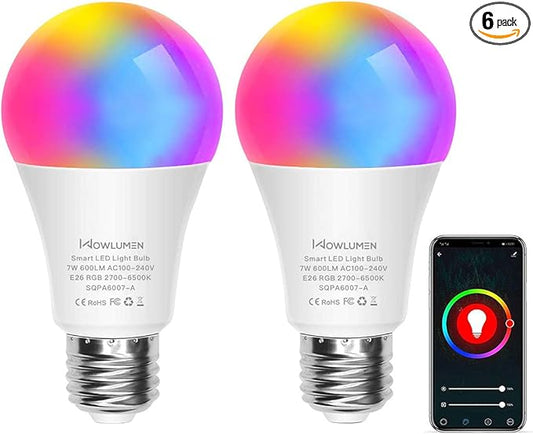 Smart Light Bulbs, 2700K-6500K Dimmable & Color Changing A19 LED Bulb, Works with Alexa Siri Google Home, 2.4GHz WiFi, RGBCW Light Bulb with App Voice Control, Timer & Group Control, 2 Pack