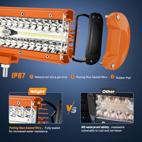 Nilight LED Light Bar 12Inch 300W Flood Spot Combo Triple Row Driving Lamp