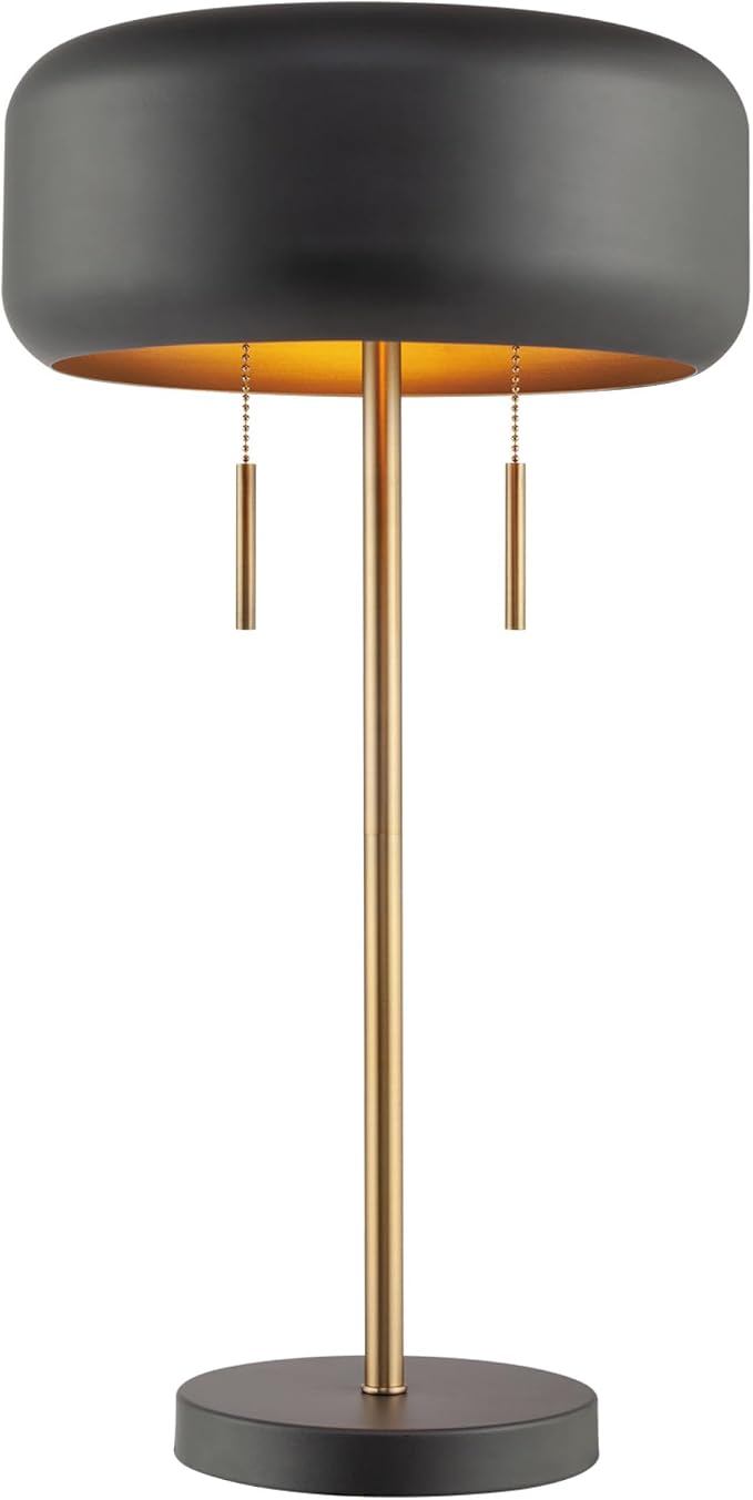 Globe Electric x Novogratz 67347 22" 2-Light Table Lamp, Metallic Dark Gray, Dual Pull Chain Switch, Modern Lighting for Bedroom or Office, Ambient Home Decor, Nightstand Essential