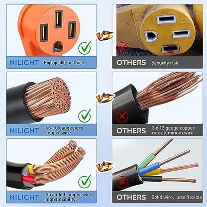 Nilight EV Adapter Cord 30 Amp to 50 Amp 10 Gauge Nema 14-30P to 14-50R