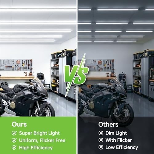 Pak 4FT LED Shop Lights, 2300LM 6500K Cool White, 20W Energy-Saving Super Bright Linkable T5 Ceiling and Under Cabinet Lighting Fixture for Garage, Workshop, Basement, Warehouse, FCC Certified, 6 Pack