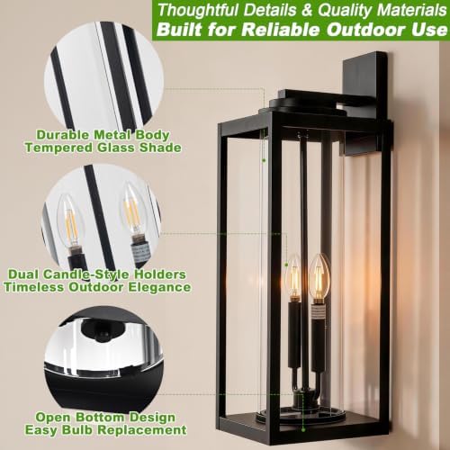 FILIYANO Large 24 Inch Outdoor Wall Light Fixtures, Black, 2-Pack
