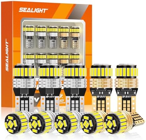 SEALIGHT 194 LED Bulb 6000K White 168 T10 2825 W5W 600% Brightness Wedge Interior Car Bulbs Replacement for License Plate Lights Dome Map Door Courtesy Trunk Parking, 10 PCS