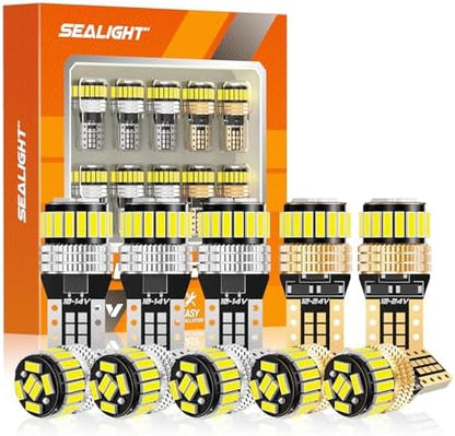 SEALIGHT 194 LED Bulb 6000K White 168 T10 2825 W5W 600% Brightness Wedge Interior Car Bulbs Replacement for License Plate Lights Dome Map Door Courtesy Trunk Parking, 10 PCS