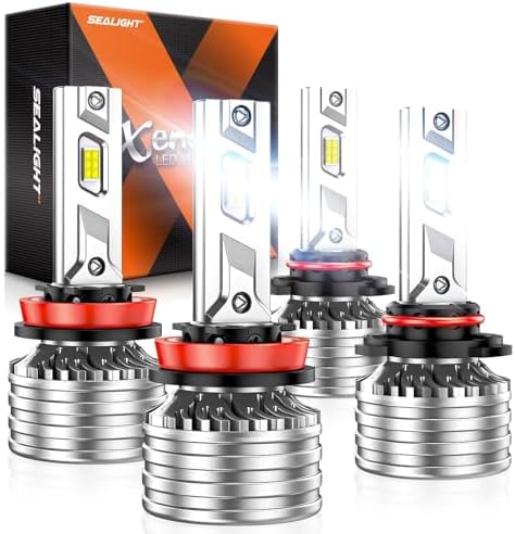 SEALIGHT 9005 H11 Bulbs, 240,000LM 17X Brightness, HB3 H8/H16/H9 6500K Cool White LED Bulbs, IP68 Waterproof 80000Hrs Lifespan, No Flickering, 1Mins Installation, 4 Pack