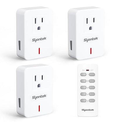 Syantek Remote Control Outlet Wireless Light Switch for Household Appliances, Expandable Remote Light Switch Kit, Up to 100 ft Range, FCC Certified, ETL Listed, White (3-1)
