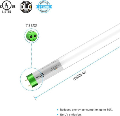 LEDMyplace T8 LED Bulbs 4 Foot Ballast Bypass, 18W Tube Light for Garage, Warehouse, Station, Reliable Commercial Lighting, 5000K Daylight, Clear Lens, G13 Base, Single End LED Tube, 4ft, Pack of 15