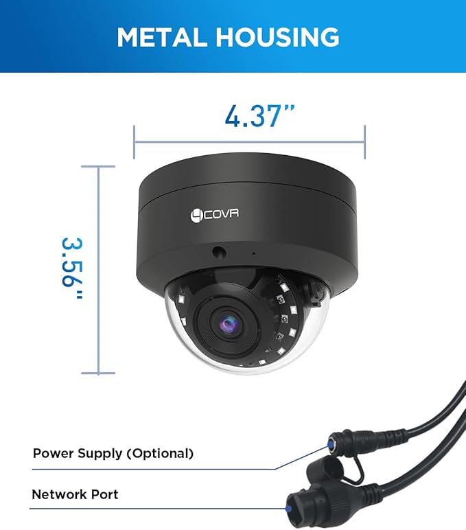 4COVR 4K PoE Camera Outdoor, 8MP UHD Vandal Wired Surveillance Dome Security IP Camera with Mic, IK10 Vandal-Proof IP67, AI Human/Vehicle Detection, 2.8mm Lens,100ft Night Vision, LY54AB8MA(NOT PTZ)