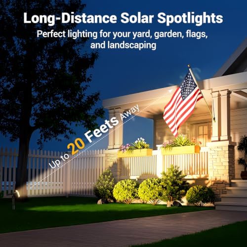 Solar Spot Lights Outdoor Waterproof IP65, Super Bright LEDs with Lens, 2 Lighting Modes, 2 in 1 Auto On/Off Solar Powered Spotlights for Outside Landscape Holiday Decor, 6 Pack, Warm White