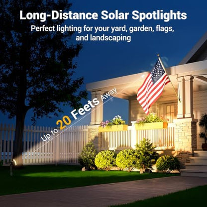 Solar Spot Lights Outdoor Waterproof IP65, Super Bright LEDs with Lens, 2 Lighting Modes, 2 in 1 Auto On/Off Solar Powered Spotlights for Outside Landscape Holiday Decor, 6 Pack, Warm White