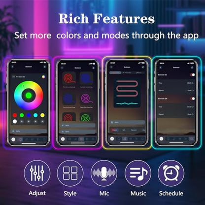 65.6FT Neon Rope Lights,Flexible Led Light Control with App/Remote,Multiple Modes,IP65 Outdoor Waterproof,Music Sync Strip for Bedroom