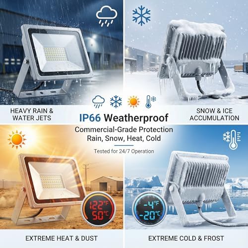 XXBSAZ 150W LED Flood Light Outdoor, Daylight 6500K,18000LM, AC85-265V IP66 Waterproof, High Power Commercial Work Light, Security Stadium Lights for Parking Lots, Workshop，Warehouses