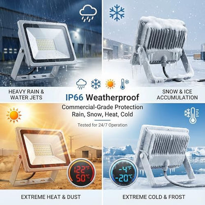 XXBSAZ 150W LED Flood Light Outdoor, Daylight 6500K,18000LM, AC85-265V IP66 Waterproof, High Power Commercial Work Light, Security Stadium Lights for Parking Lots, Workshop，Warehouses