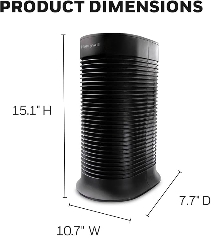 Honeywell HPA060 HEPA Tower Air Purifier, Airborne Allergen Reducer for Small Rooms (75 sq ft), Black - Wildlfire/Smoke, Pollen, Pet Dander, and Dust Air Purifier