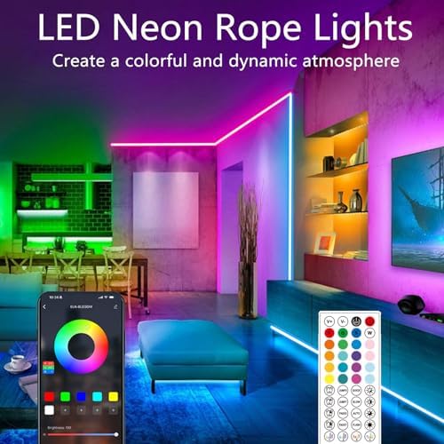 65.6FT Neon Rope Lights,Flexible Led Light Control with App/Remote,Multiple Modes,IP65 Outdoor Waterproof,Music Sync Strip for Bedroom
