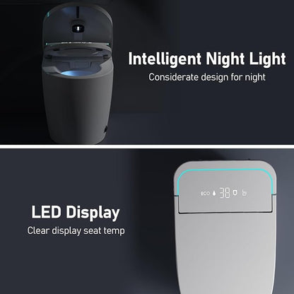 Smart Toilet with Bidet Built-in: Auto Dual Flush Bidet Toilet with Dryer, 4 Wash Options, One Piece Toilet with Child Mode, Heated Seat, Foot Sensor, UV-C Night Light, Pre Wet, Manual Lid/Seat