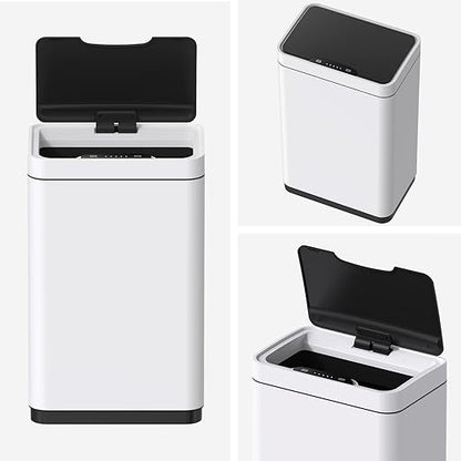 Mbillion Automatic Trash Can Touchless 15 Gallon Motion Sensor Trash Can Stainless Steel Smart Trash Cans with Lid Rectangular Touchless Garbage Can for Kitchen Bedroom Home Office White