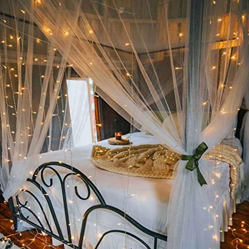 echosari 9.8ft×9.8ft Curtain Lights Battery Operated with Remote Warm White