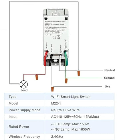 Nexete Smart Light Switch,2.4GHz Wi-Fi Single Pole Touch Switch, Timmer Voice & Smart Life App Control,Compatible with Alexa Google Assistant,Neutral Wire Required,White(Single Switch)