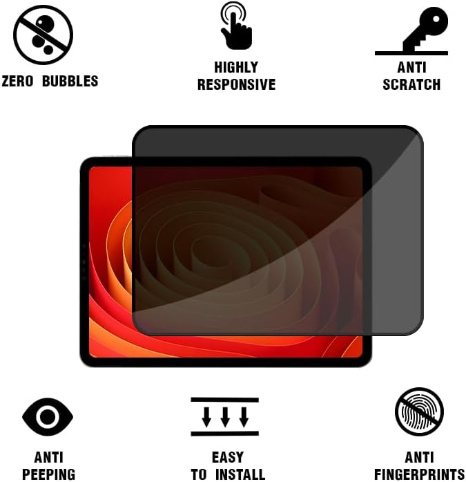 Anti-Spy Tempered Glass Film Guard for iPad 10th 2022 10.9" / 11th A16 2025 11", Anti-Scratch, Anti-Shock Privacy Screen Protector for iPad 10/11 Generation, Black Security Screen