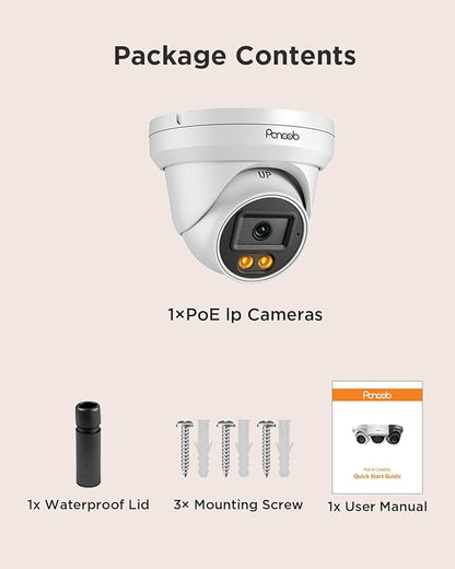 4MP PoE IP Dome Camera Outdoor, Wired Home Security Turret PoE Camera, 2.8mm Lens 110°Wide Angle, Built-in Mic, IP67 Smart Dual Lights Color Night Vision, 24/7 Recording, PD93BA1-4MD-V