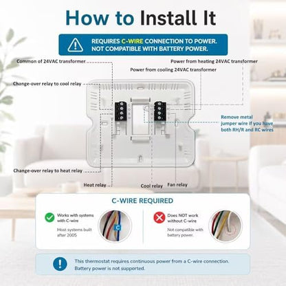 Smart WiFi Thermostat for Home with App Remote Control, Advanced Programmable Regulator for Ultimate Comfort, Supporting 7-Day, 5-1-1 Day, or Non-Programmable Modes.