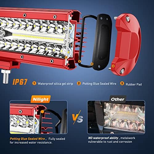 Nilight LED Light Bar 12 Inch with Wiring Kit on Truck SUV UTV, Red Shell