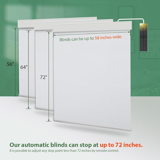 Motorized Blinds with Remote, Blackout Cooling Automatic Shades with Solar Panel Cordless Smart Blinds for Windows, Custom Electric Blinds Horizontal Roller Shades,White,33½" W X 72" H