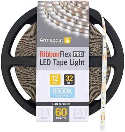 Armacost Lighting RibbonFlex Pro 12V White LED Strip Lights 60 LED/m, 6500K, 32.8 ft, 182251