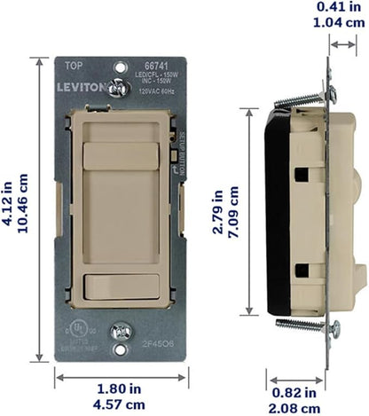 Leviton SureSlide LED Advanced Dimmer Switch for 150W Dimmable LED, Halogen and Incandescent Bulbs and Fixtures, 66741-I, Ivory
